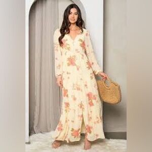 Sugar+Lips Floral Cream Maxi Dress